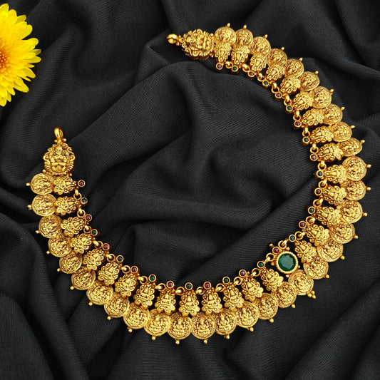92.5 Silver  lakshmi devi  Kasu Necklace design-RCV317