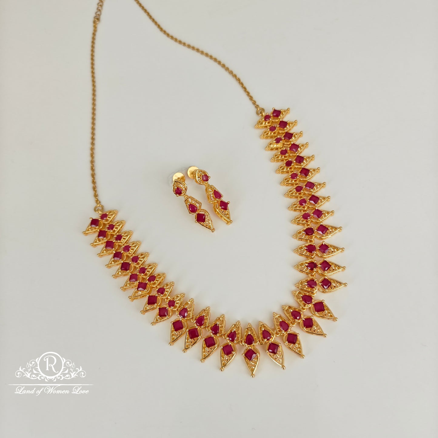 92.5 SILVER RUBY NECKLACE WITH EARRINGS SET-RCP184