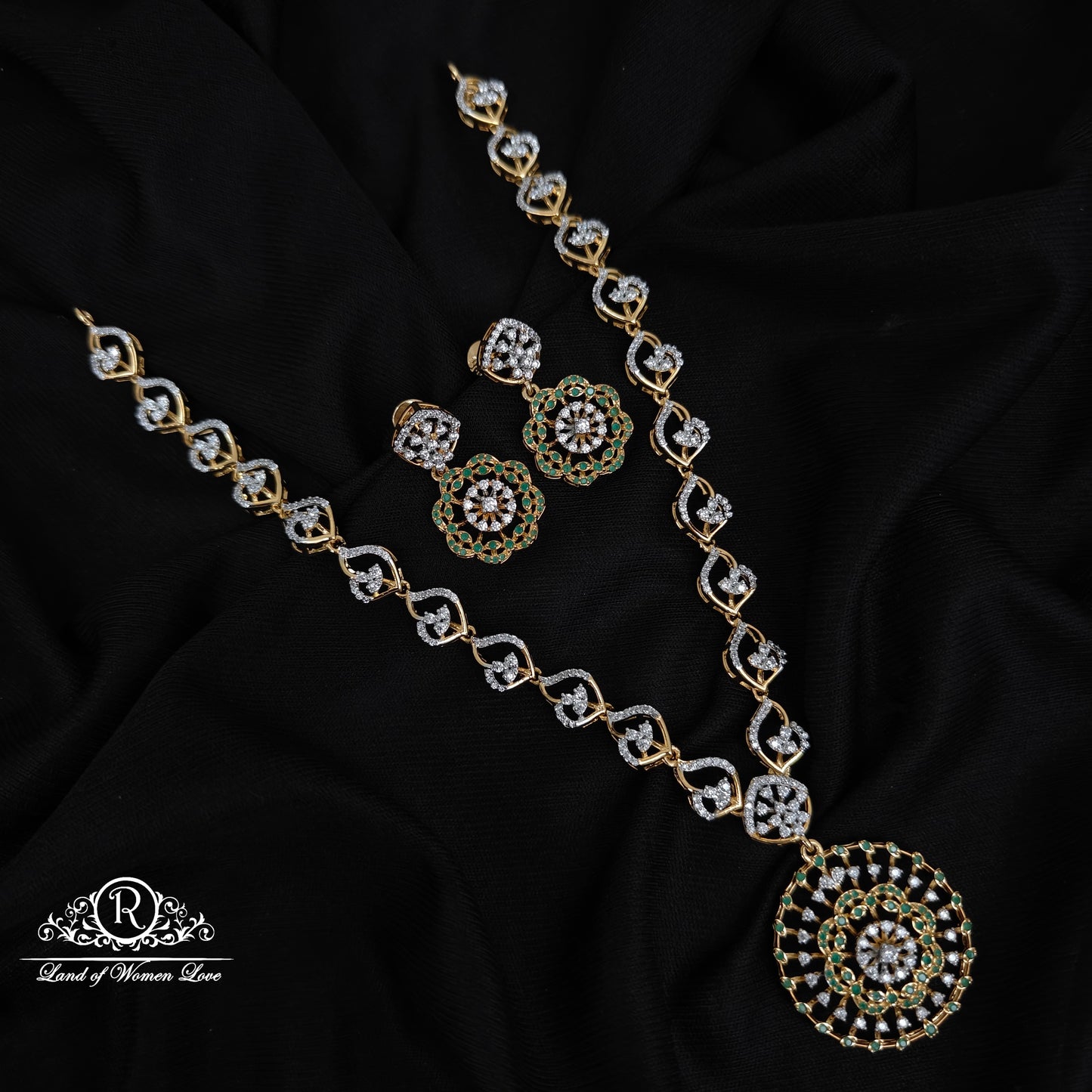 92.5-SILVER DIAMOND FINISHING NECKLACE WITH EARRINGS-RCZ1092