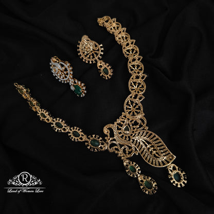 92.5-SILVER DIAMOND FINISHING NECKLACE WITH EARRINGS-RCZ1088