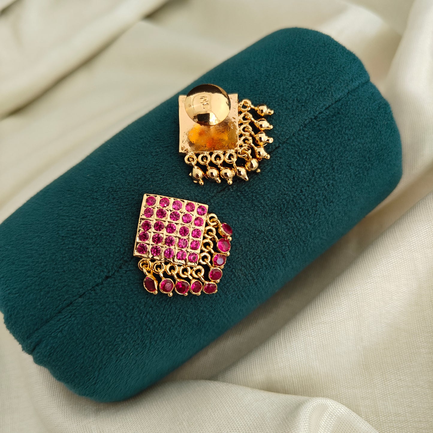 92.5 silver square design hand made jewellery and ruby stones earrings-RCK345