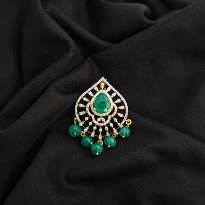 92.5 Silver diamond finishing pendent with green beads hangings  -RCR110