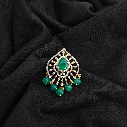 92.5 Silver diamond finishing pendent with green beads hangings  -RCR110
