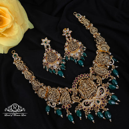 92.5 SILVER LAKSHMI DEVI NECKLACE  WITH EARRINGS SET -RCMB011