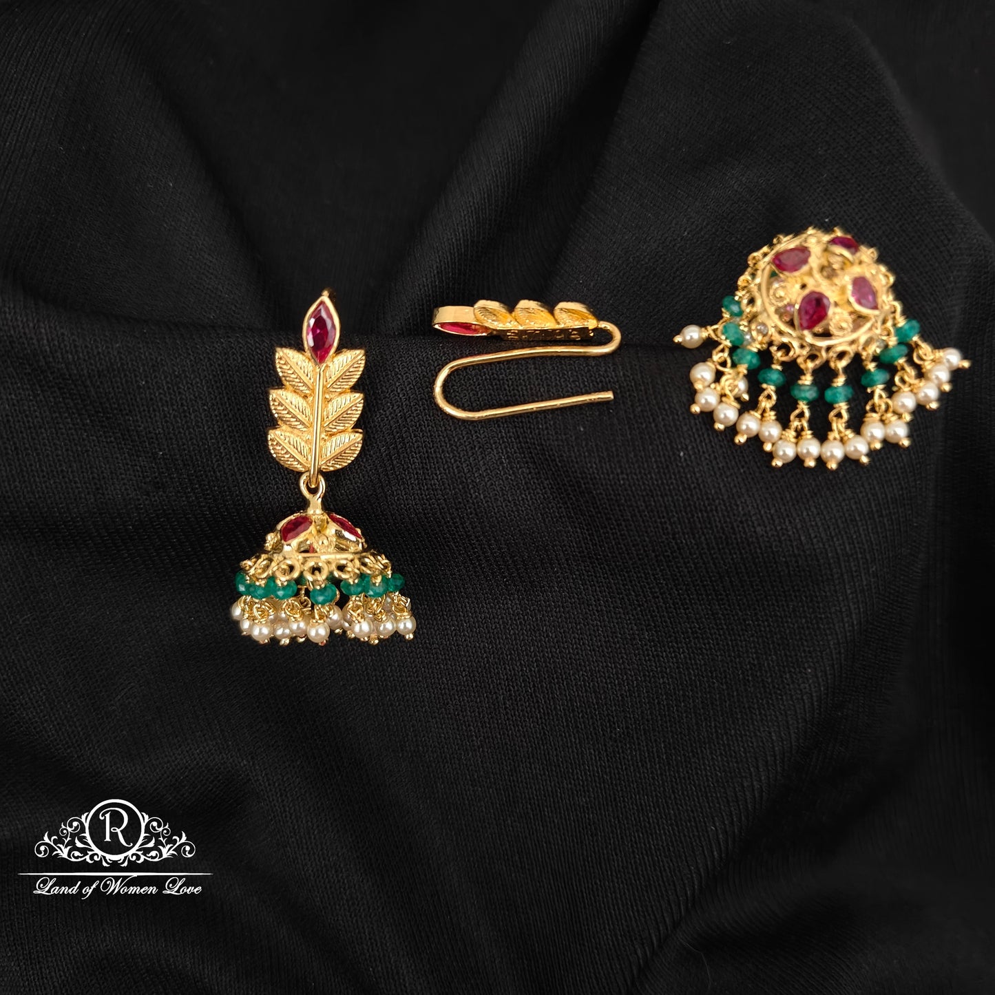 92.5 SILVER MANGO DESGIN HOOK MODEL  CHANGEABLE JUMKAS DESGIN EARRINGS-RCBH040