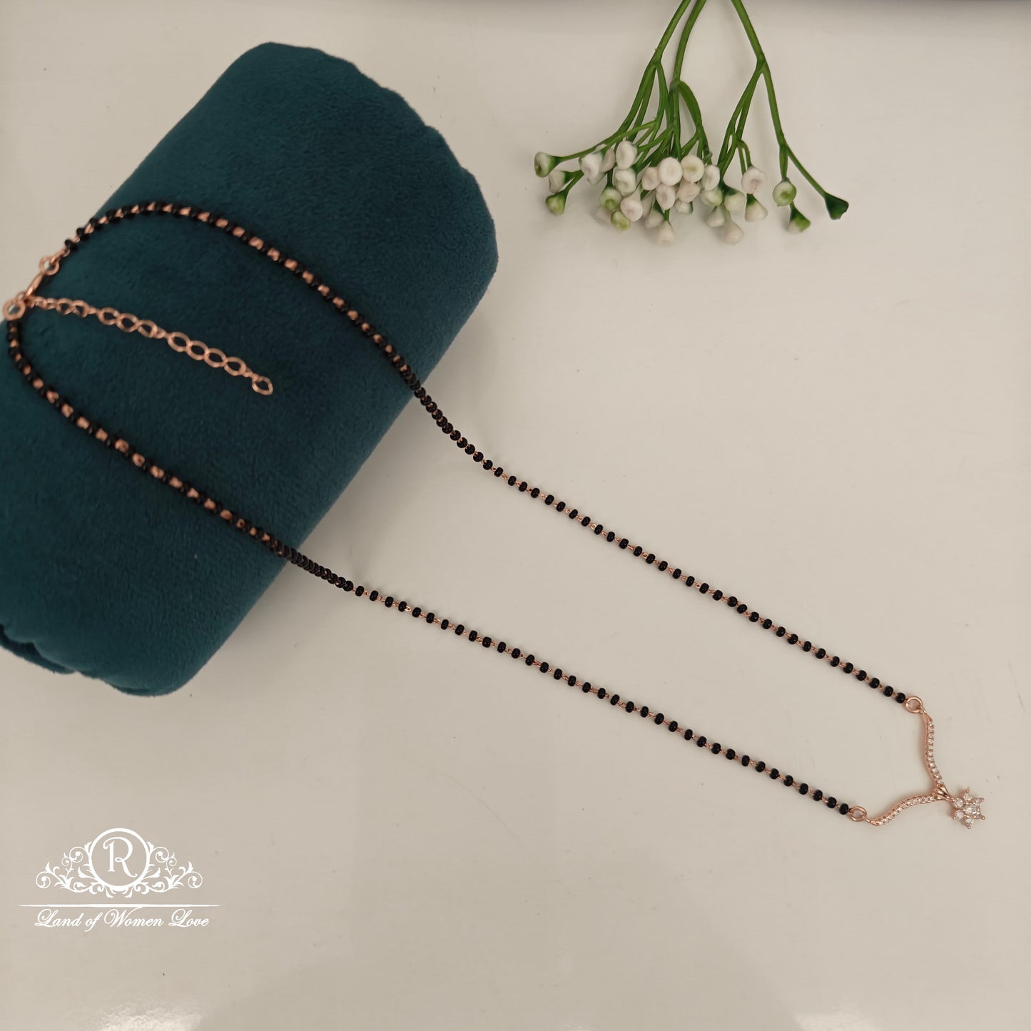 92.5 SILVER ROSE GOLD POLISH BLACK BEADS CHAIN-RCRB41