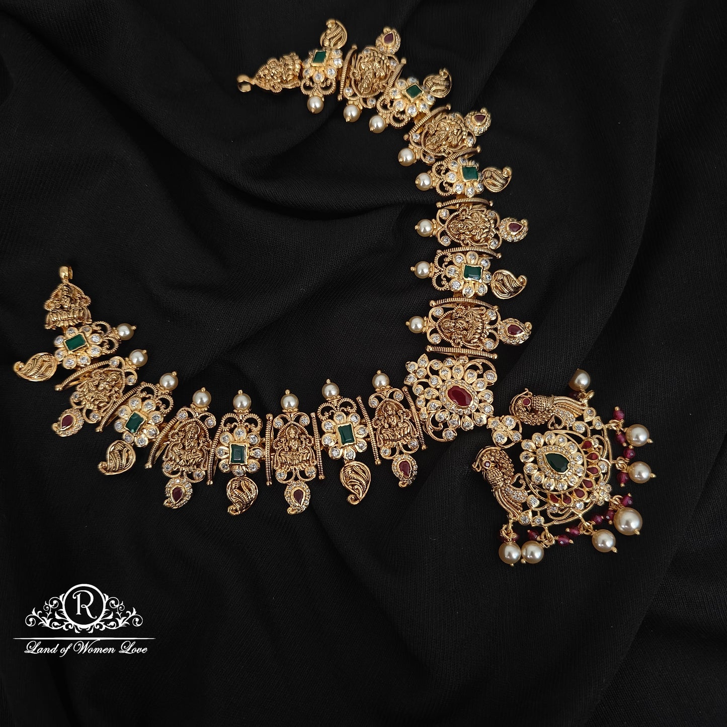 92.5 SILVER LAKSHMI WITH PEACOCK DESGIN NECKLACE-RCHD096