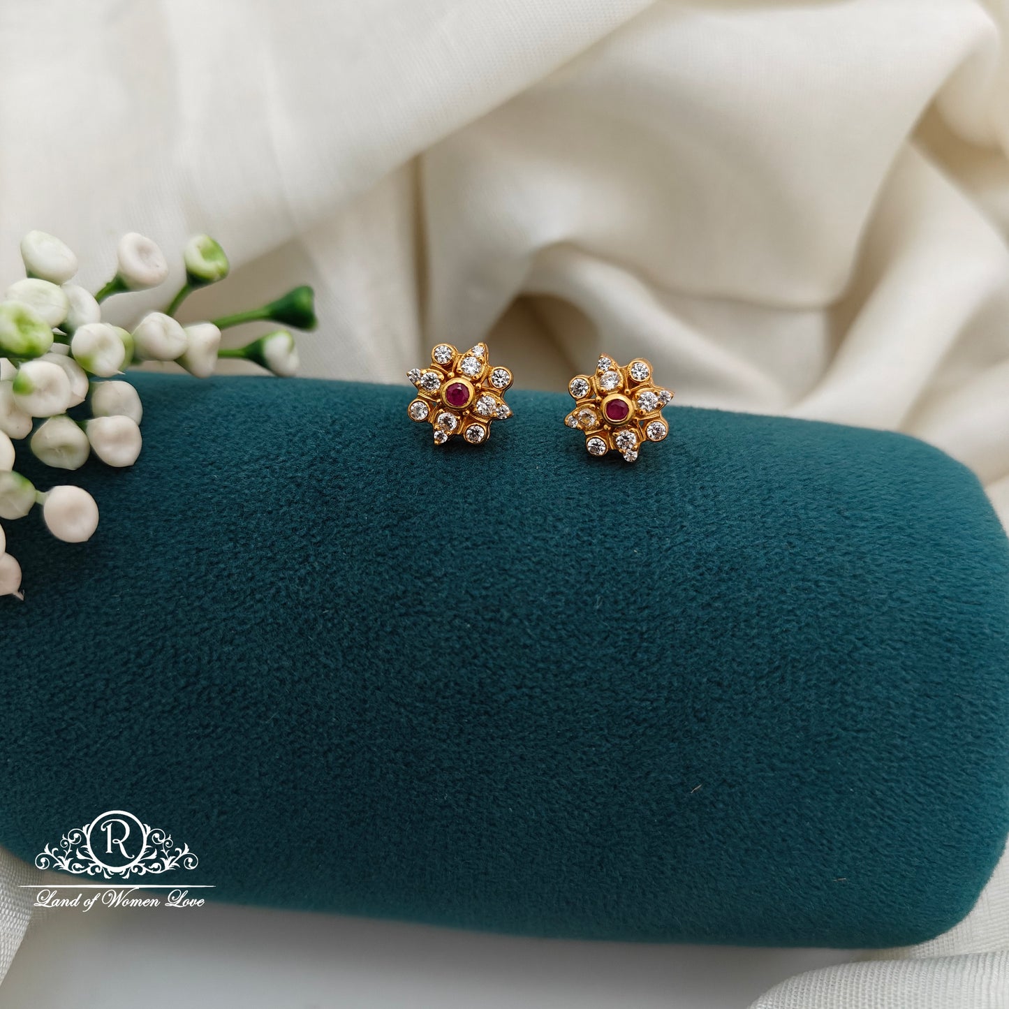 92.5 Silver Small White Stone  Earrings-RCR025