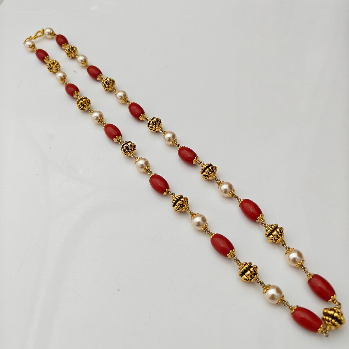 92.5 silver beads mala with corals with nakshi balls and pearls -RCH1364