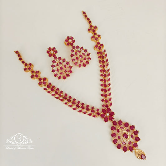 92.5 SILVER RUBY NECKLACE WITH EARRINGS SET-RCP182