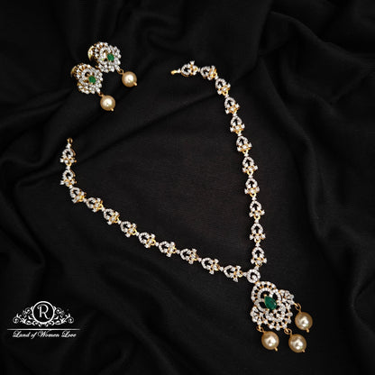 92.5 SILVER DIAMOND FINISHING NECKLACE WITH EARRINGS SET-RCZP06