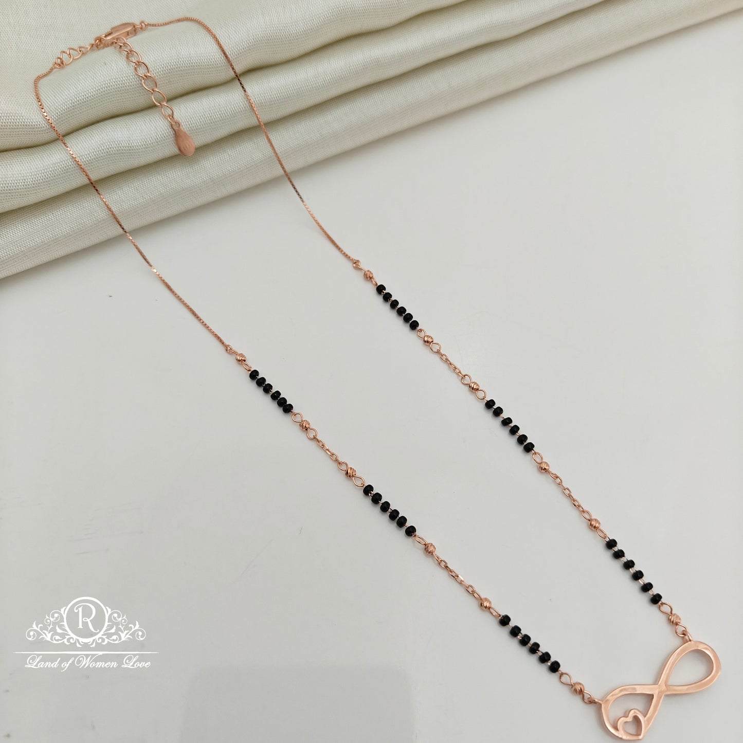 92.5 Silver Rose Gold Polish  Black Beads Chain-RCSS002