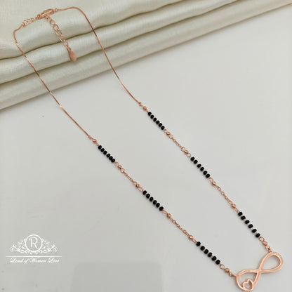 92.5 Silver Rose Gold Polish  Black Beads Chain-RCSS002