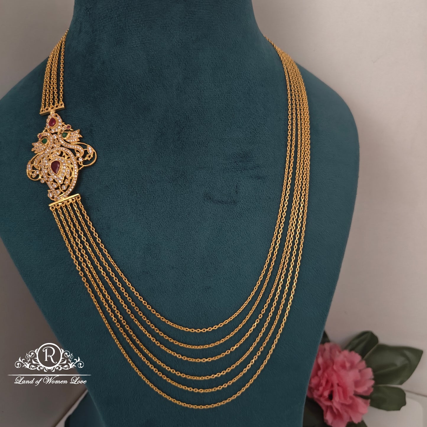 92.5 silver beautiful chandraharam with peacock side locket-RCH1008