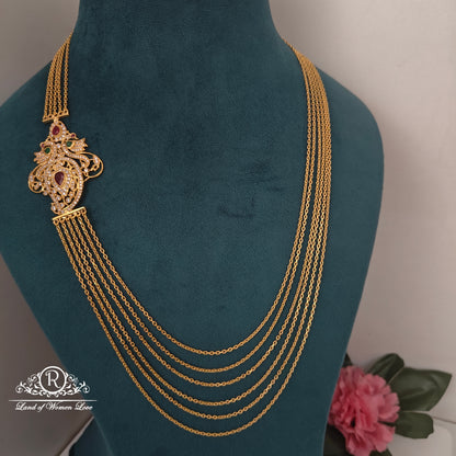 92.5 silver beautiful chandraharam with peacock side locket-RCH1008