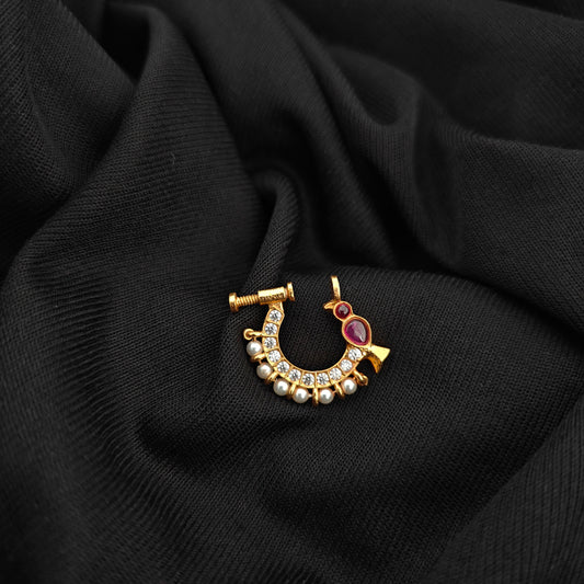 92.5 silver peacock design nosepin with pearls -RCR147