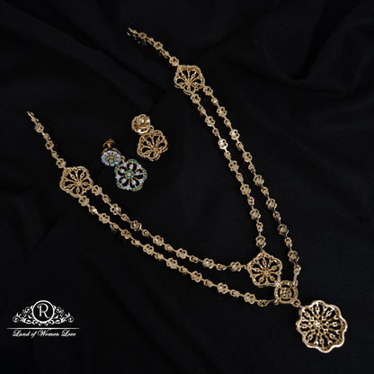 92.5-SILVER DIAMOND FINISHING NECKLACE WITH EARRINGS-RCZ1091
