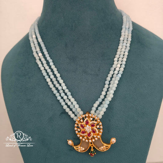 92.5 silver simple and Cute tiger nail pendent with beads mala-RCJR894