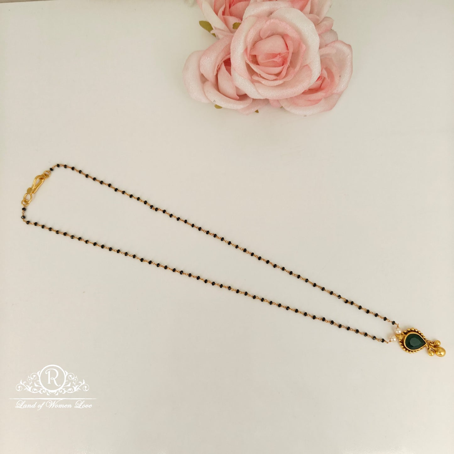 92.5 Silver black beads chain -RCH1182