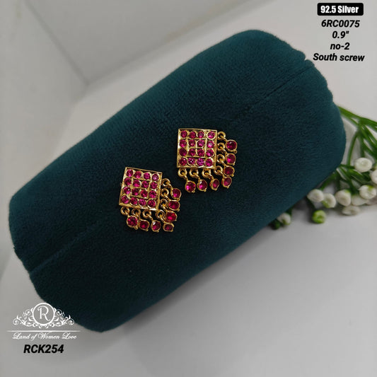 92.5 silver square design hand made and ruby stones earrings -RCK254