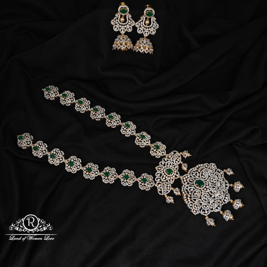 92.5 SILVER DIAMOND FINISHING HARAM WITH EARRINGS-RCHD107