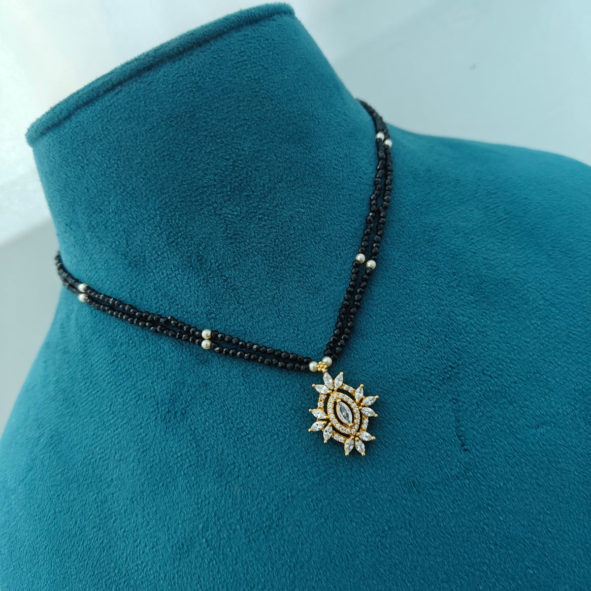 92.5 silver Black Beads with flower design locket-RCH1385
