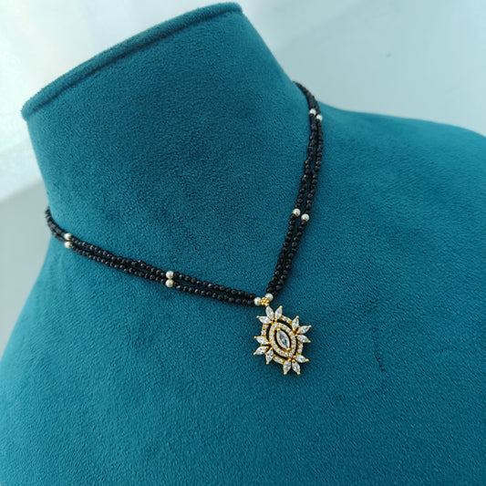 92.5 silver Black Beads with flower design locket-RCH1385