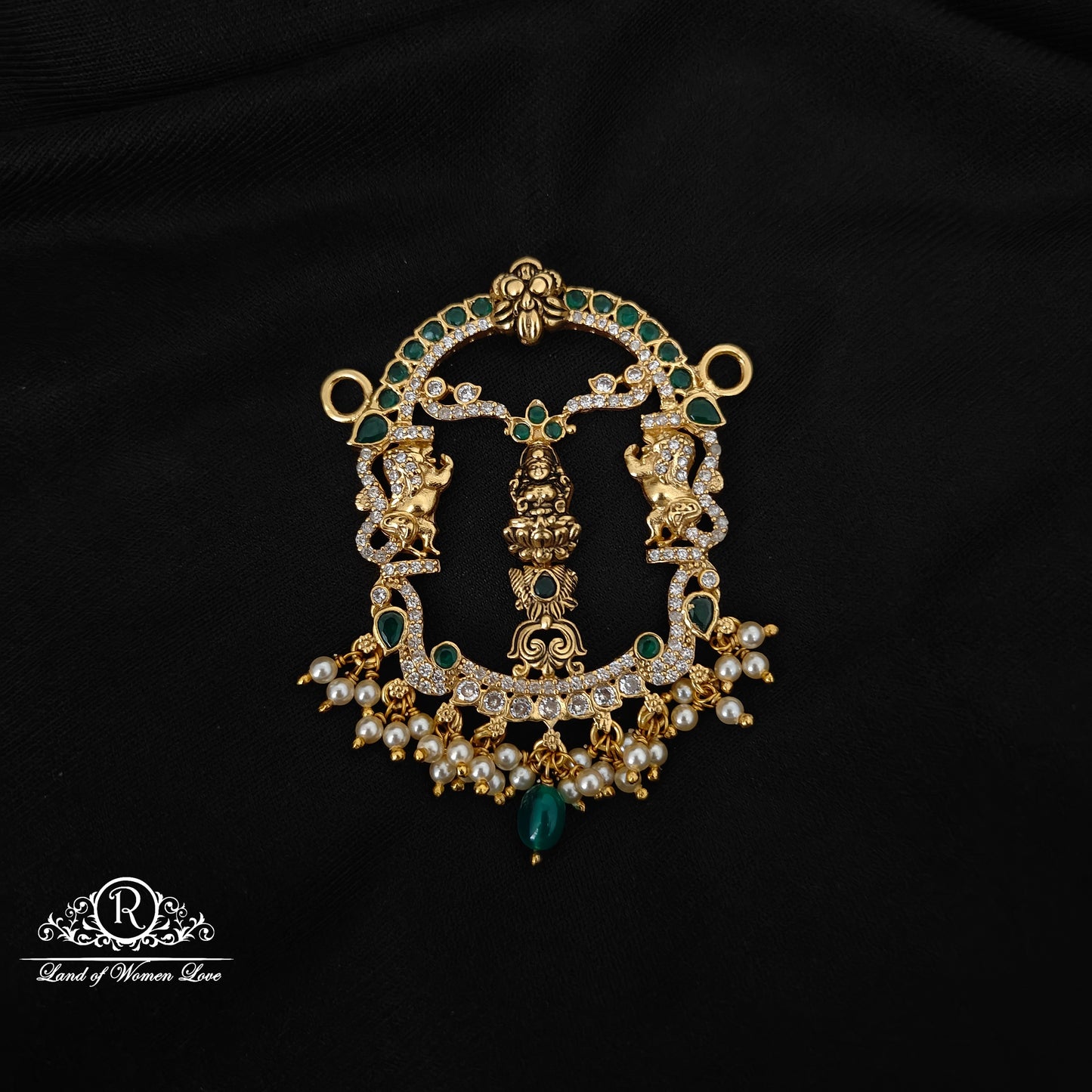 92.5  SILVER LAKSHMI DEVI GREEN BEADS MALA LOCKET -RCM1385