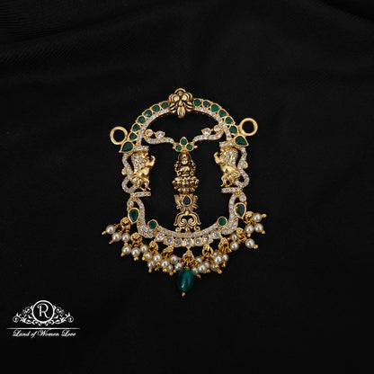 92.5  SILVER LAKSHMI DEVI GREEN BEADS MALA LOCKET -RCM1385