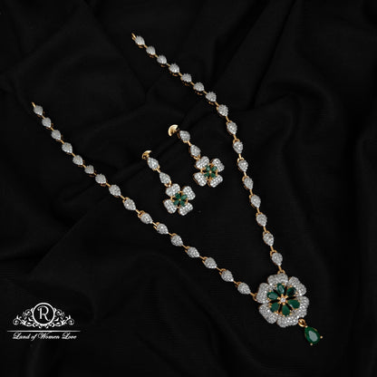 92.5-SILVER DIAMOND FINISHING NECKLACE WITH EARRINGS-RCZ1095