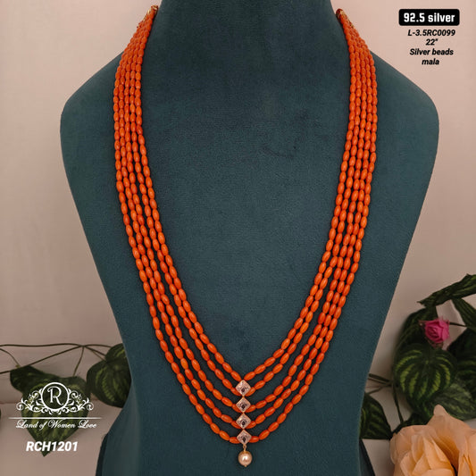 92.5 silver coral beads mala with locket -RCH1201