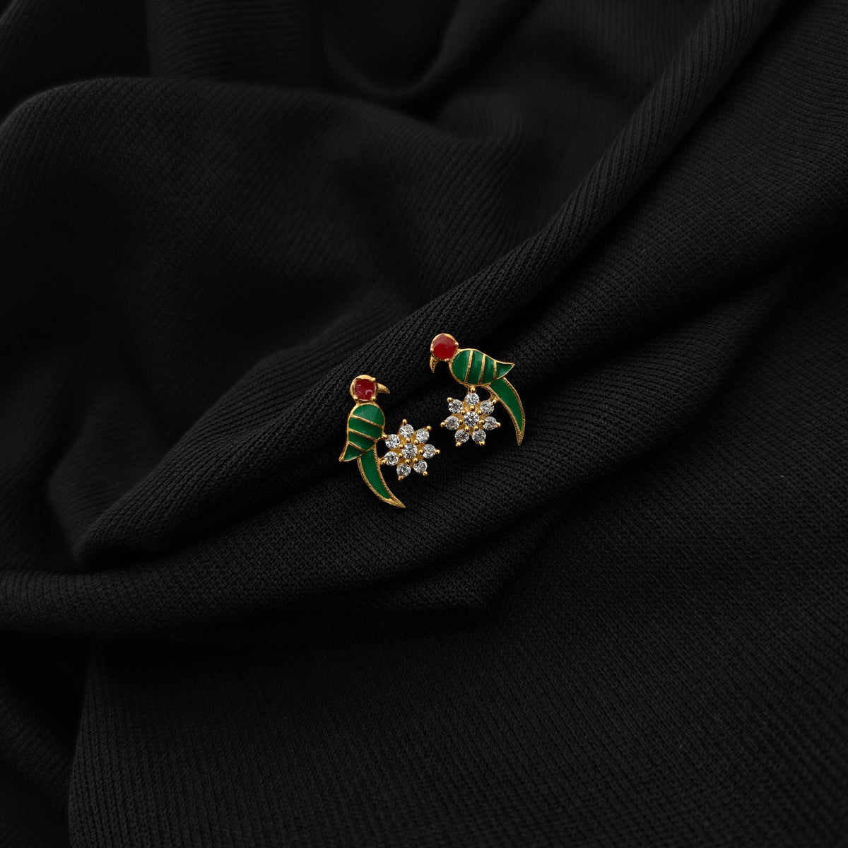 92.5 silver parrot with flower design earrings -RCKJ03