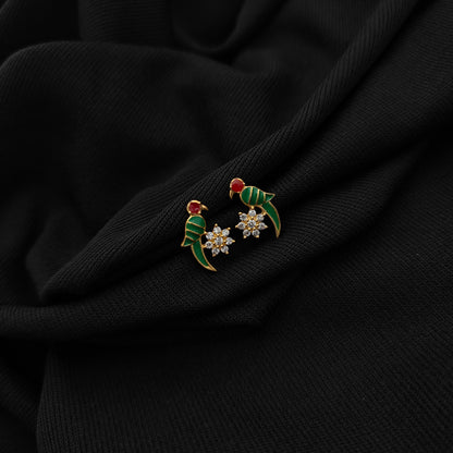 92.5 silver parrot with flower design earrings -RCKJ03