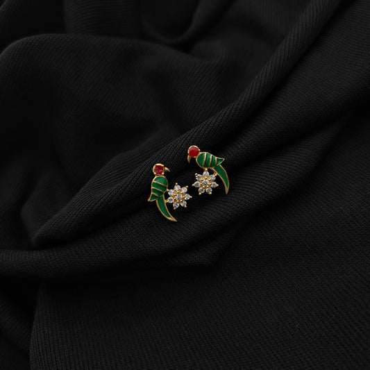 92.5 silver parrot with flower design earrings -RCKJ03