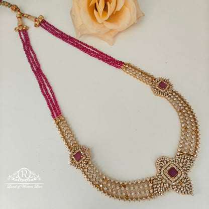 92.5 Silver white stone Necklace with ruby beads chain-RCH1202