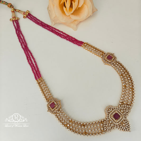 92.5 Silver white stone Necklace with ruby beads chain-RCH1202