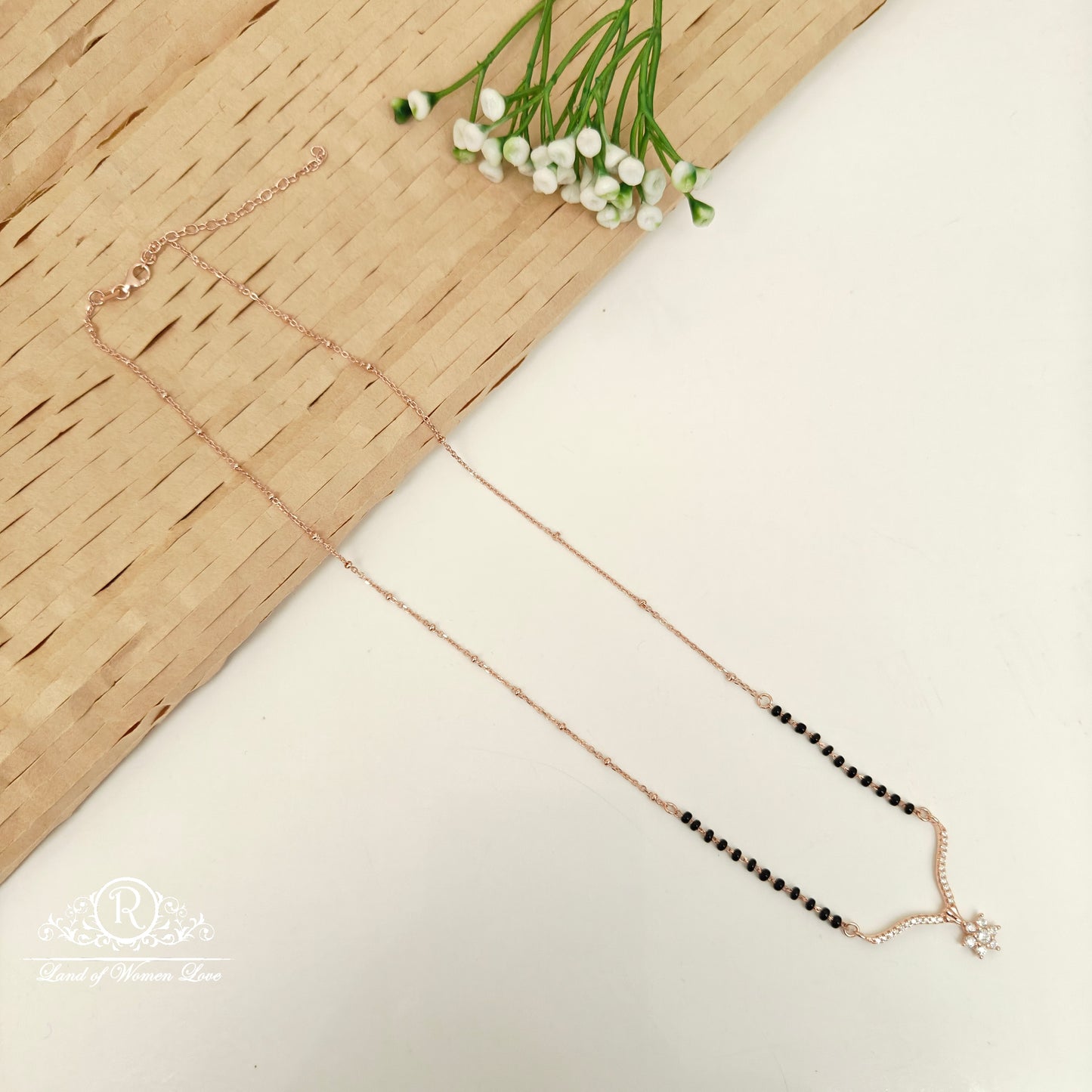 92.5 SILVER ROSE GOLD POLISH BLACK BEADS CHAIN-RCRB34