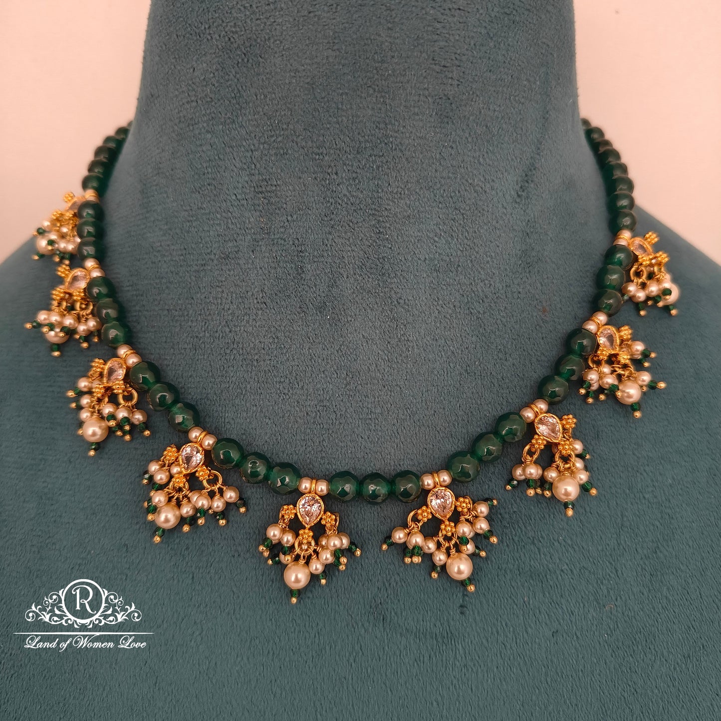 92.5 Silver Green Beads necklace-RCH1190