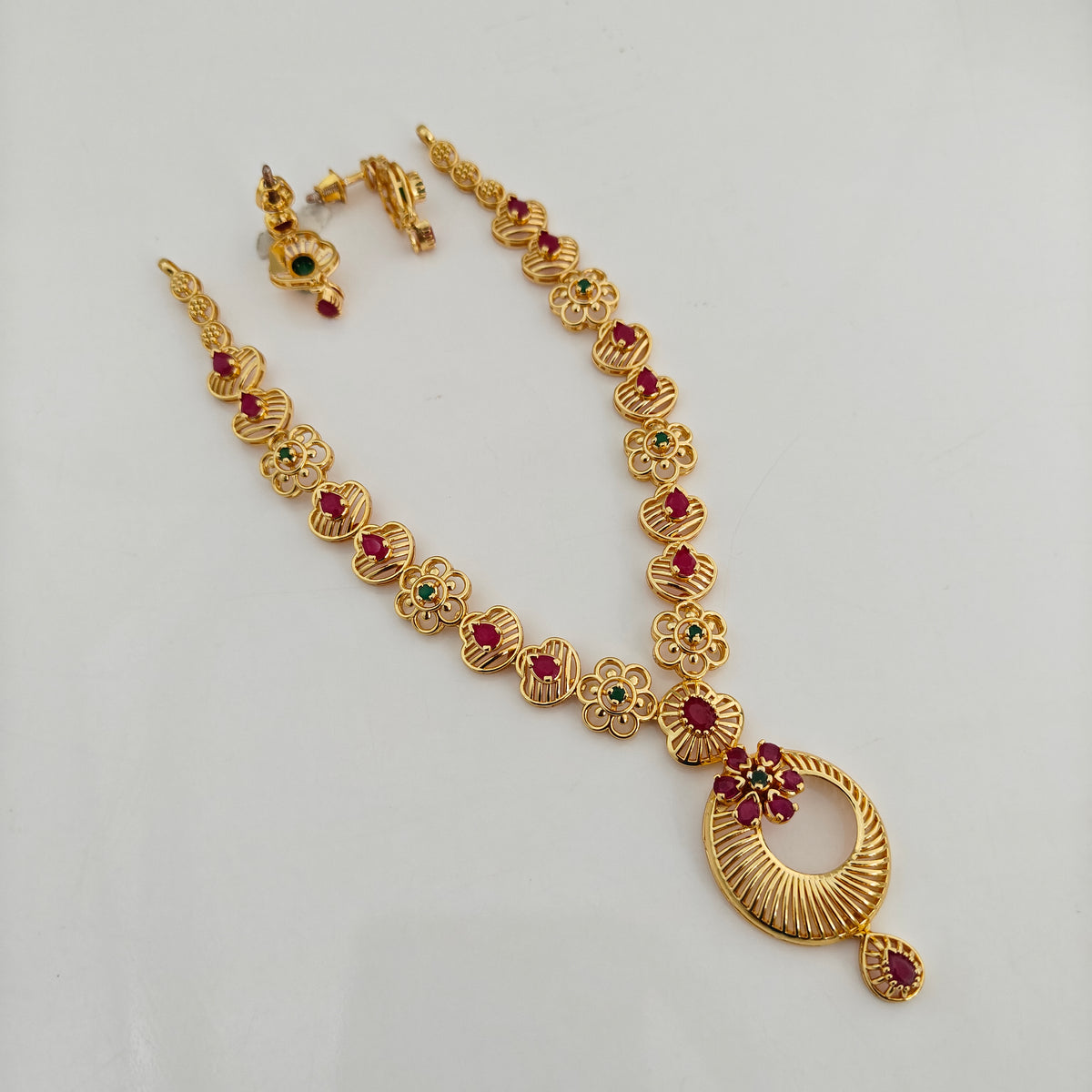 92.5 Silver with Gold Polish Ruby Necklace-RCHD0133