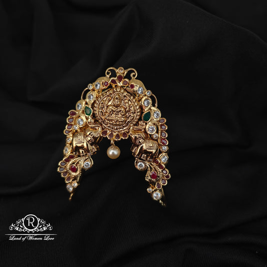 92.5 silver Lakshmi Devi and elephant design Vanki with pearl hangings-RCMB050