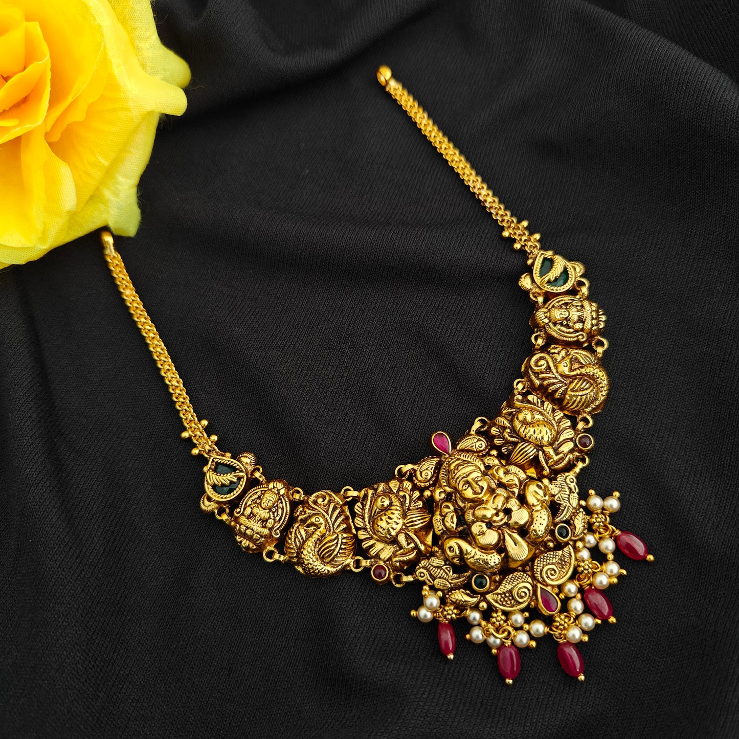 92.5 Silver  lakshmi devi Necklace design-RCV348