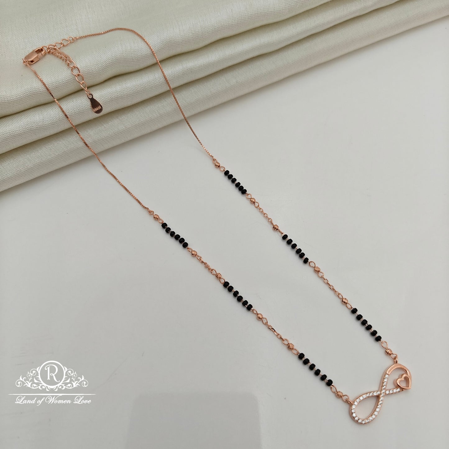 92.5 Silver Rose Gold Polish  Black Beads Chain-RCSS002