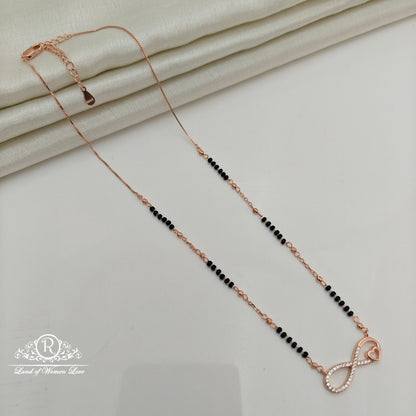 92.5 Silver Rose Gold Polish  Black Beads Chain-RCSS002