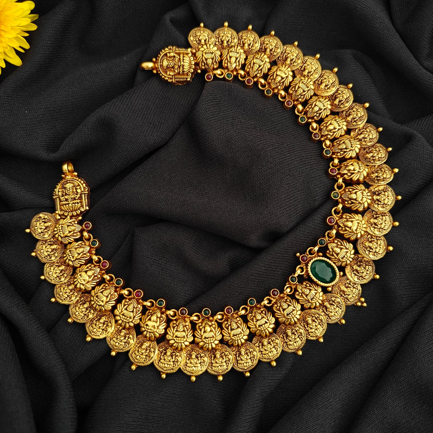 92.5 Silver  lakshmi devi  Kasu Necklace design-RCV319