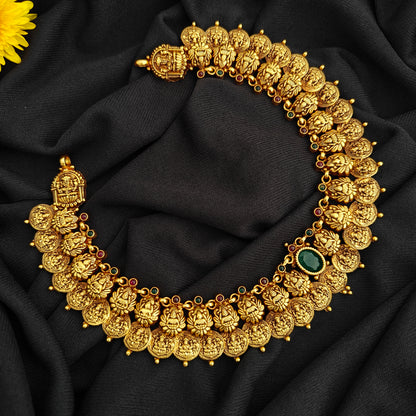 92.5 Silver  lakshmi devi  Kasu Necklace design-RCV319