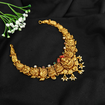 92.5 Silver Necklace with peacock and lakshmi devi design  -RCM1642