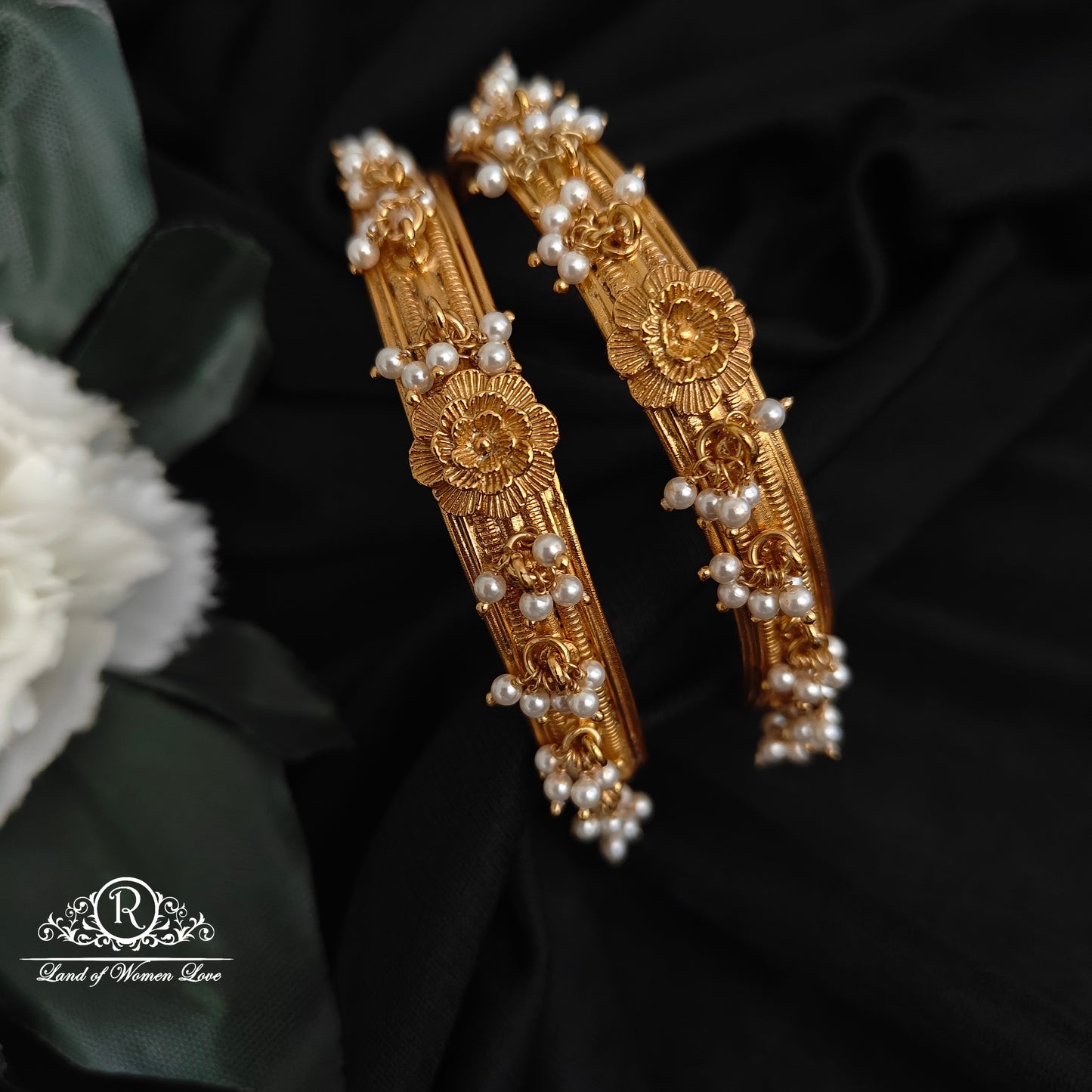 92.5 silver flower desgin pearls bangles-RCP176