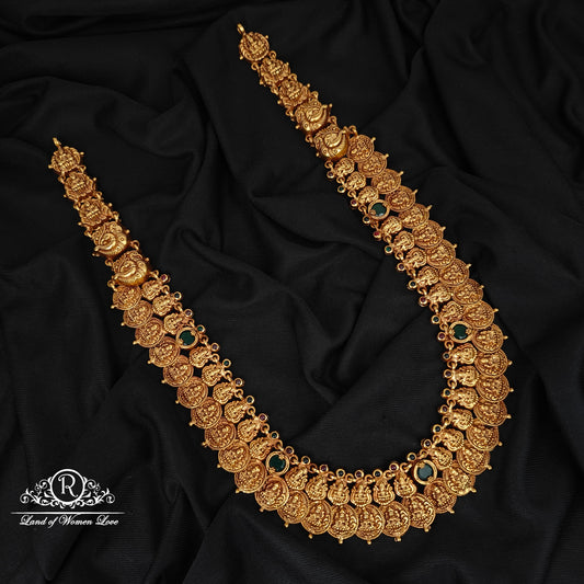 92.5-SILVER LAKSHMI DEVI WITH PEACOCK DESGIN KASU HARAM-RCZ945