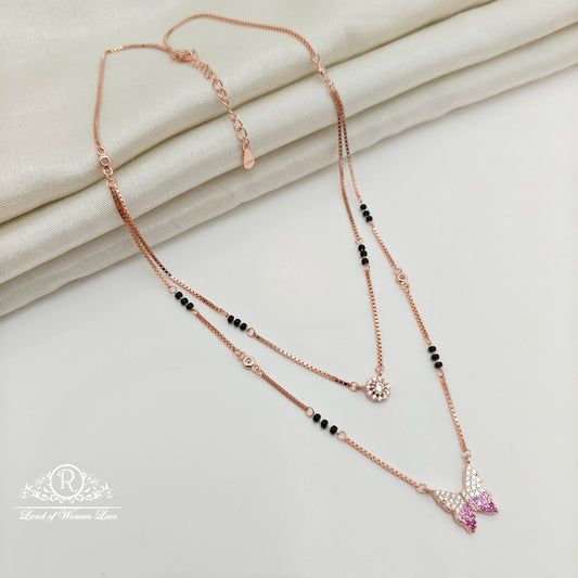 92.5 Silver Rose Gold Polish  Black Beads Chain-RCSS011