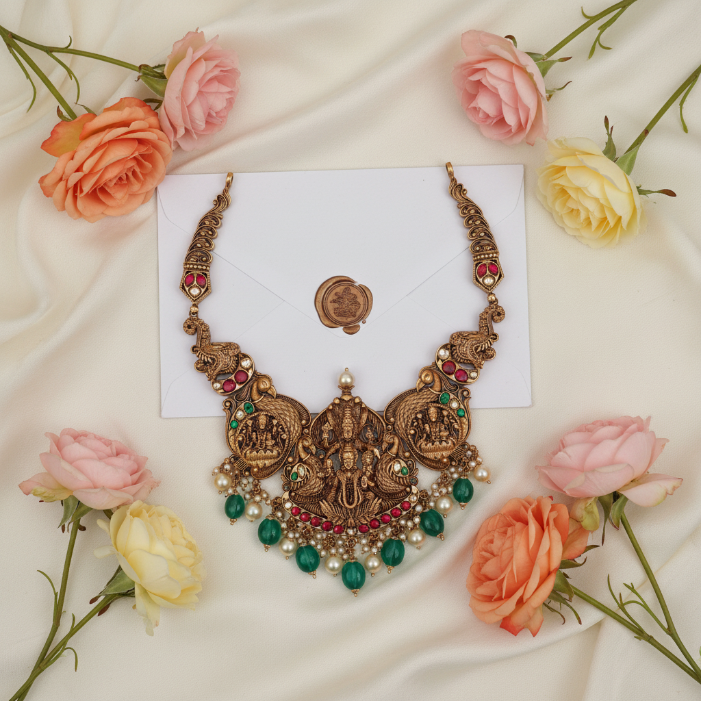 92.5-SILVER 3DDESGIN  LAKSHMI DEVI NECKLACE-RCAZ07